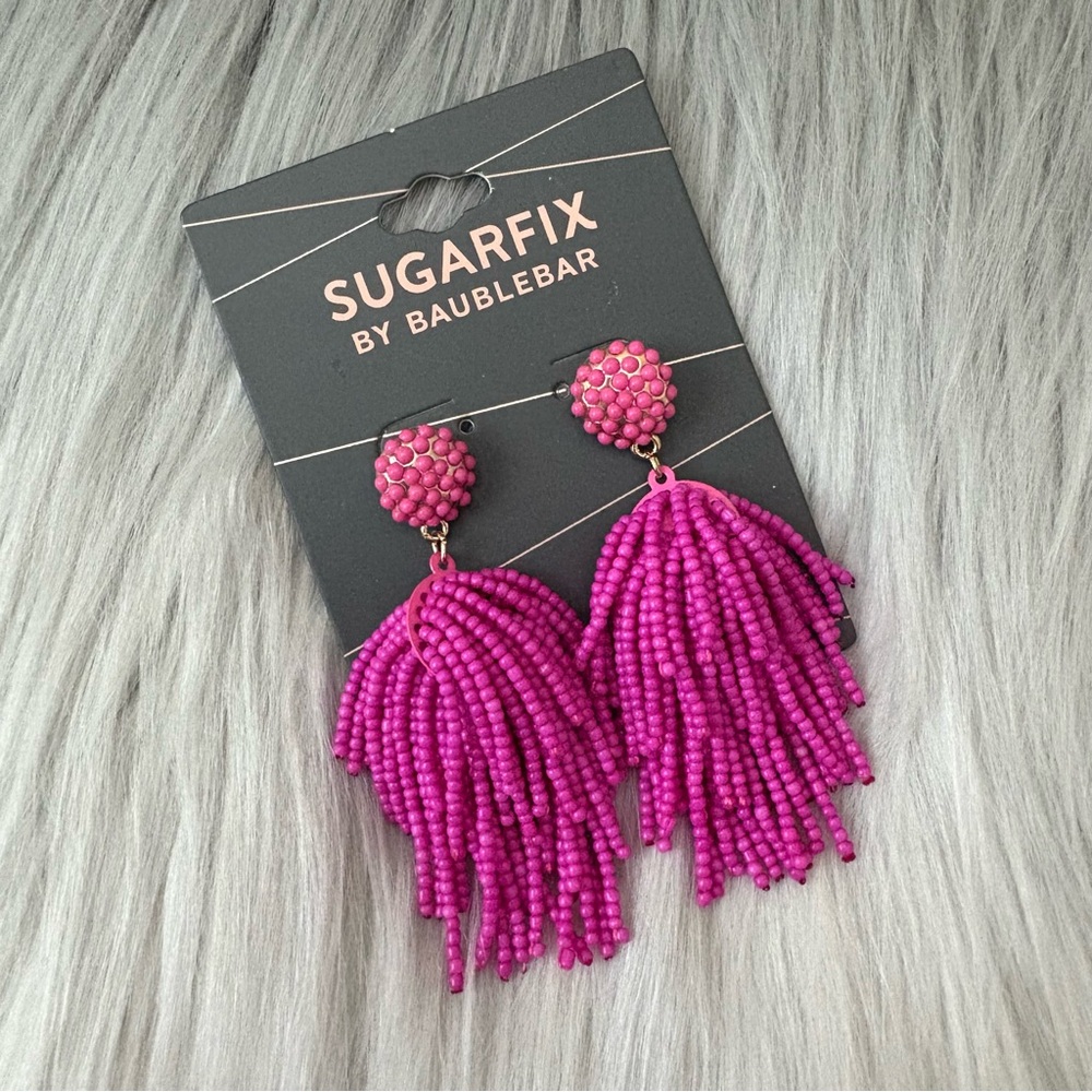 Sugarfix by Baublebar Bright Hot Fuchsia Pink Beaded Fringe Tassel Earrings